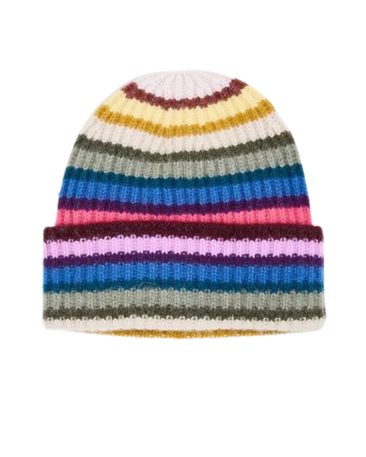Cashmere Luxe Stripe Ribbed Beanie (Rainbow Multi) – Wrabyn