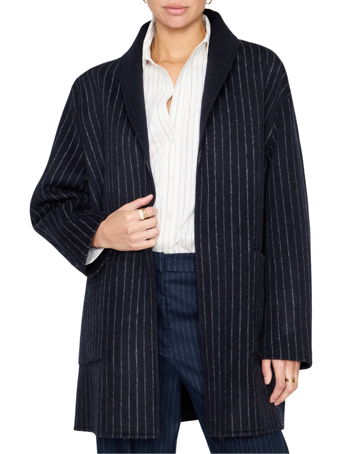 Mina Reversible Coat Baltic Pinstripe Wrabyn