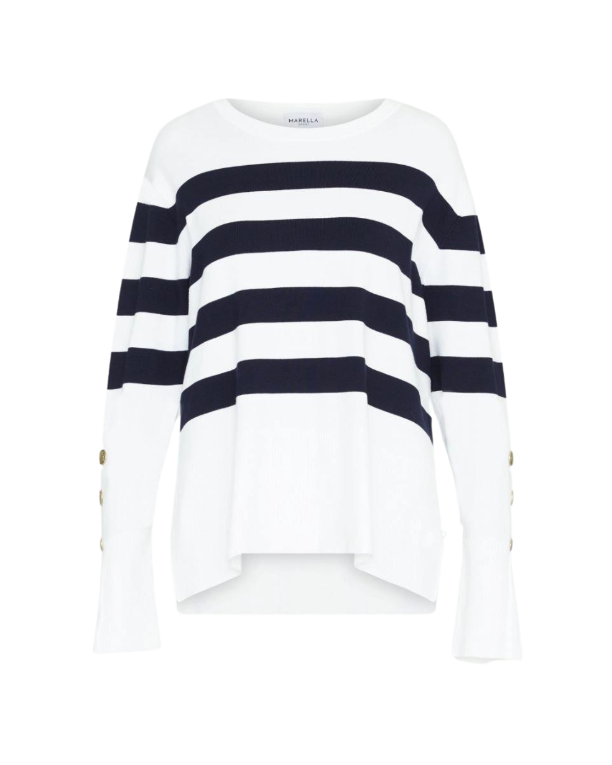 Annita Long Sleeve Cotton Sweater (Blue/White)