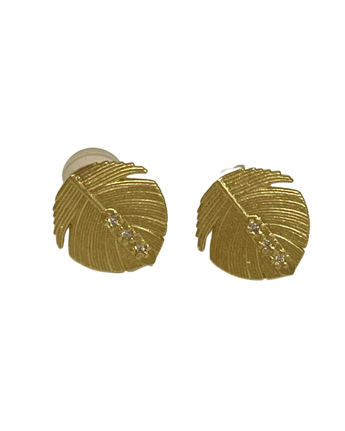 Small Round Feather Earrings with 3 Pave Set Diamonds