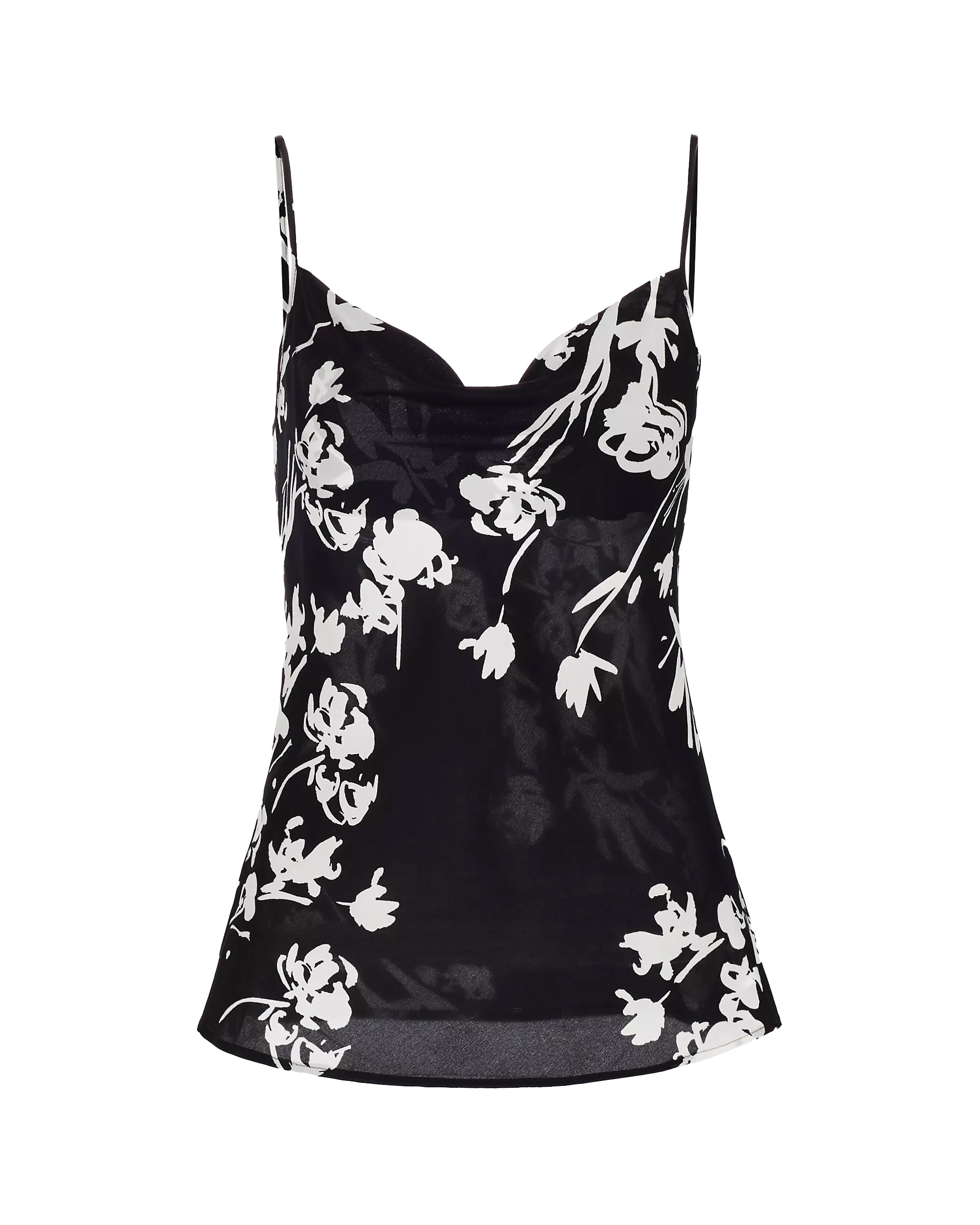 Silk Floral Drape Front Cami (Black Floral)