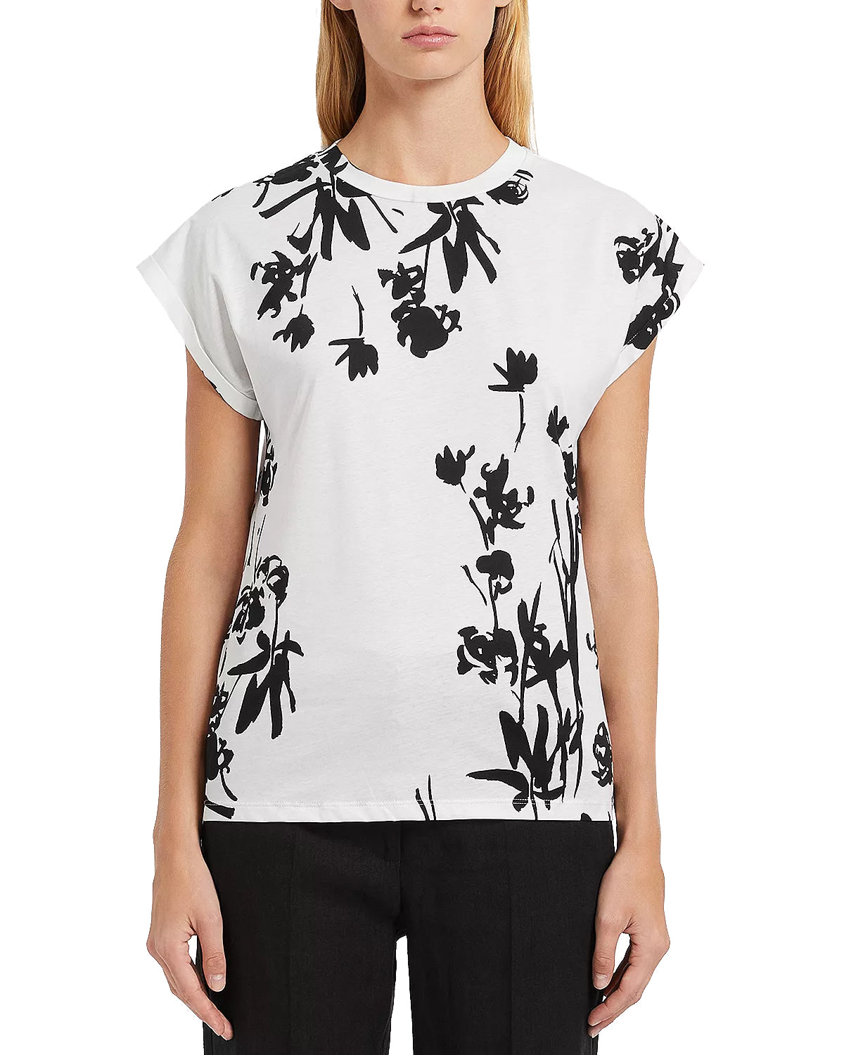 Cotton Cap Sleeve Printed Tee (Ivory Floral)