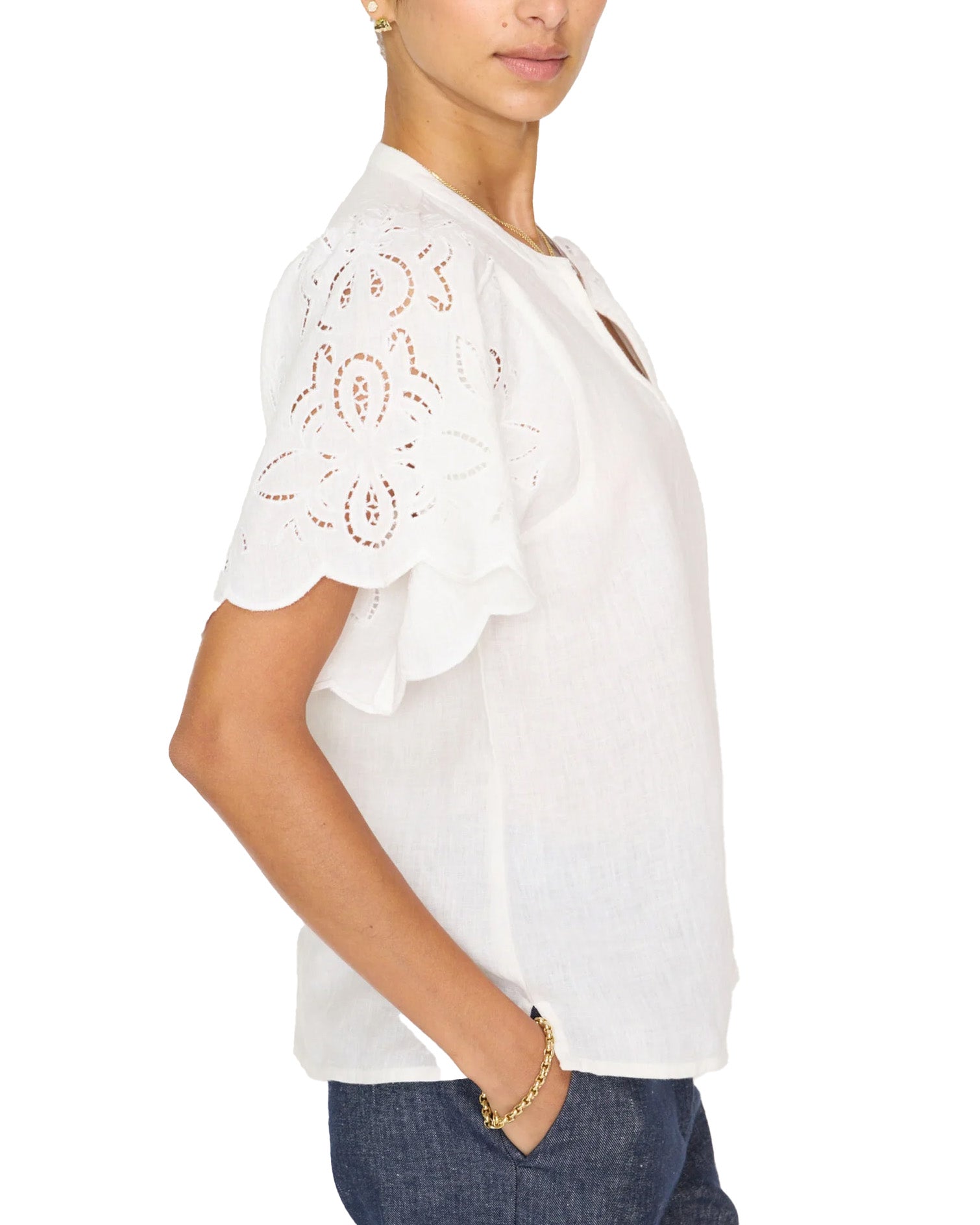Shore Top Embroidered Sleeve (Pearl White)