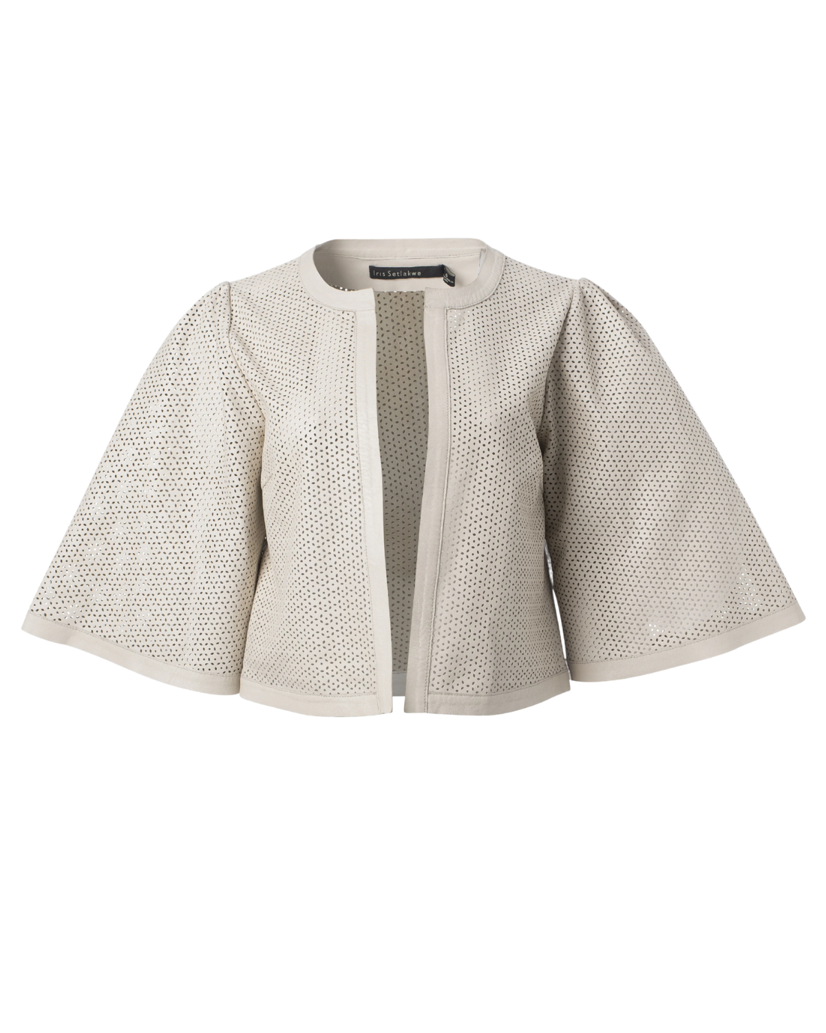 Perforated Leather Short Jacket (Bone)