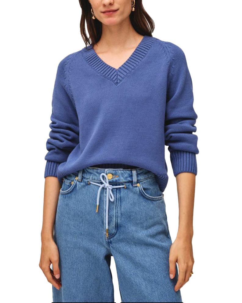 Organic Cotton Classic V-Neck Sweater (Cool Blue)