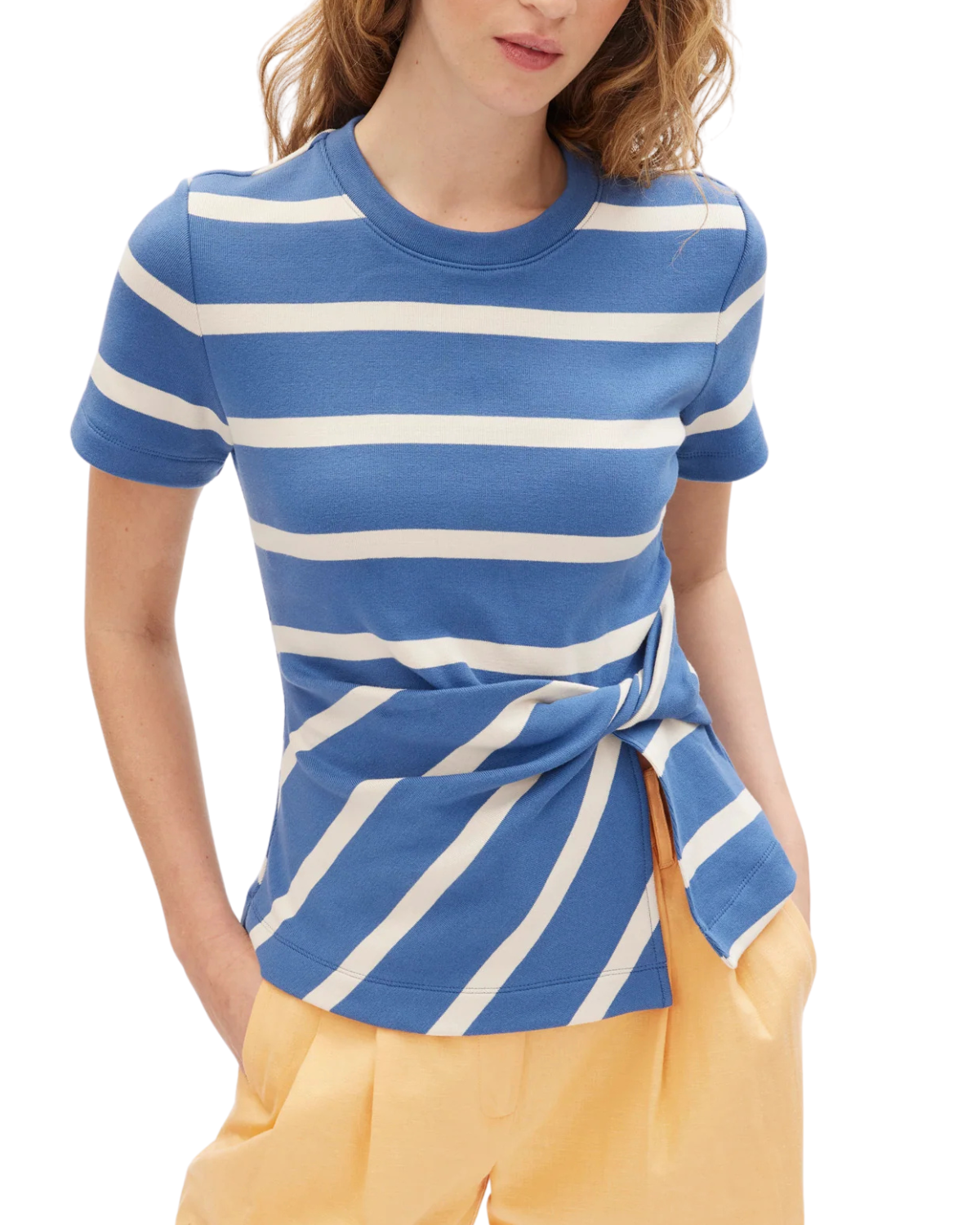 SS Carlita Top (French Blue/Cream Wide Stripe)