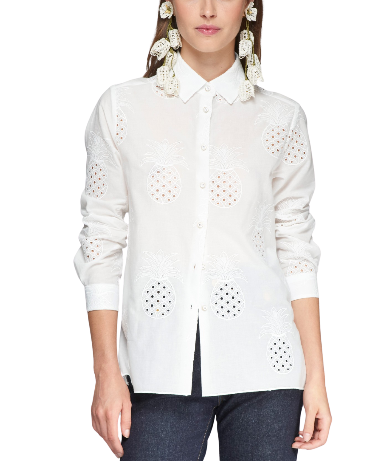 Tea Pineapple Eyelet Shirt (White)