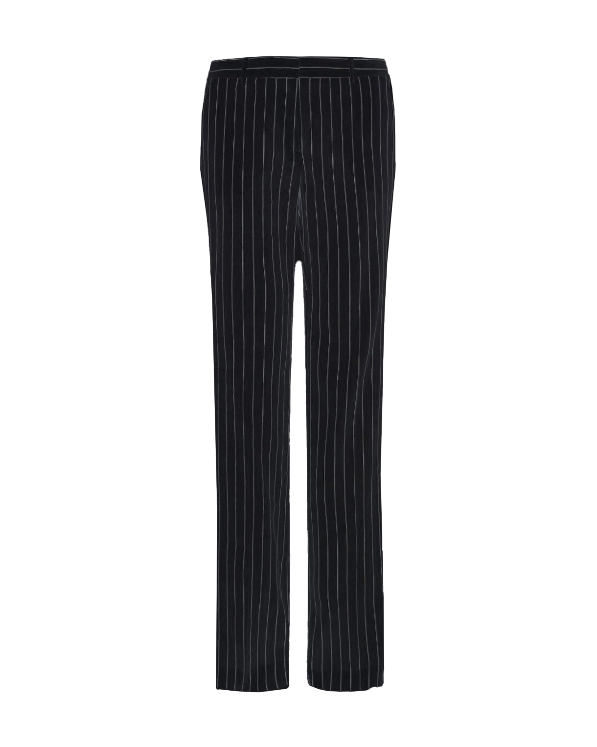 Cotton Linen Straight Pant (Black/White Stripe)