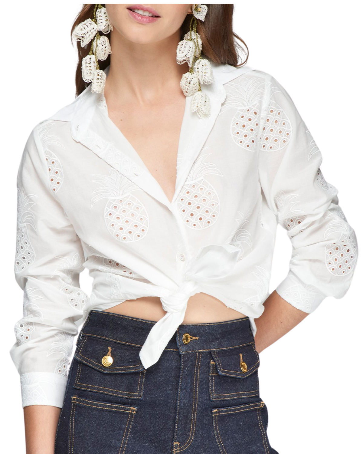 Tea Pineapple Eyelet Shirt (White)