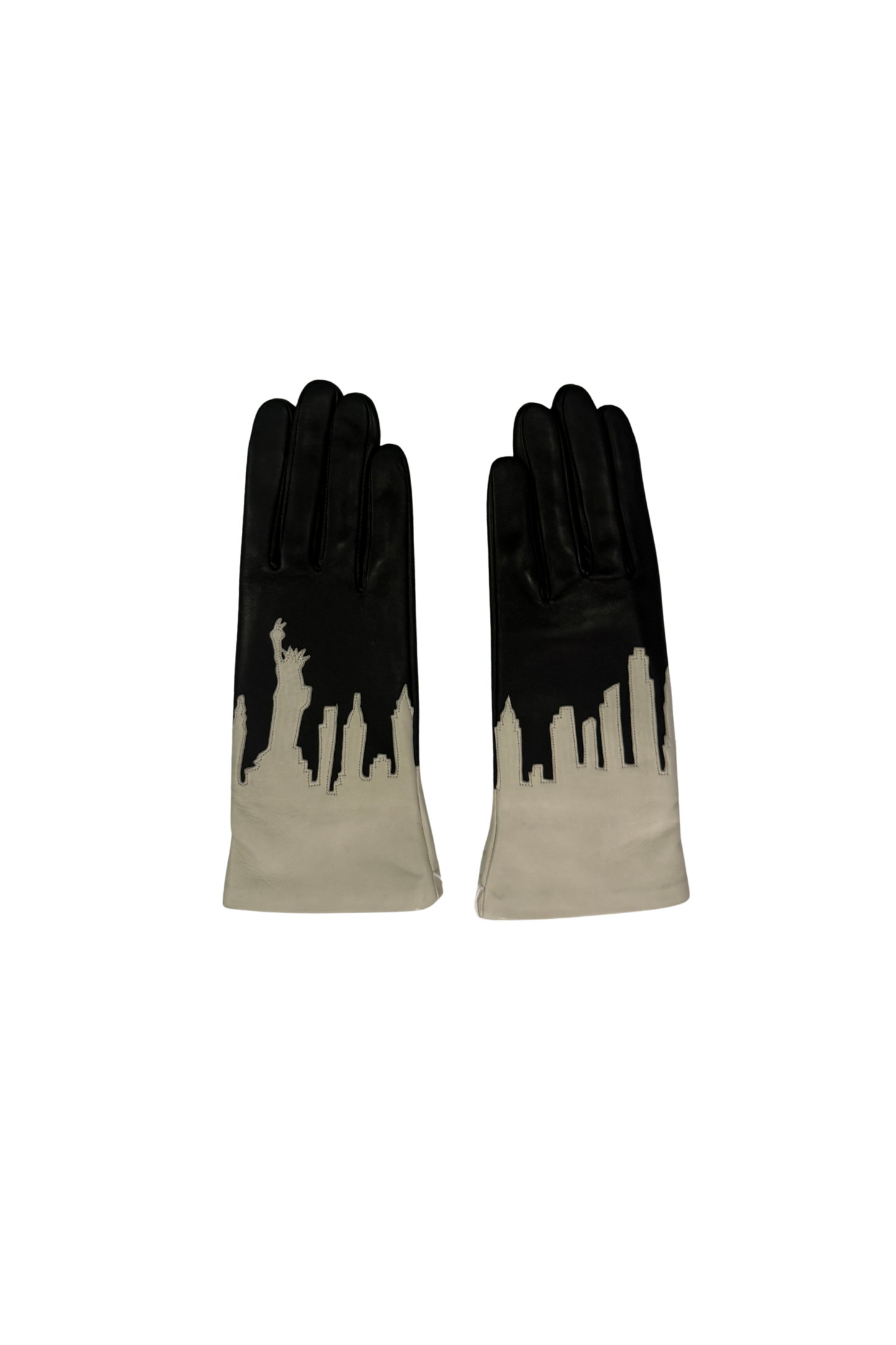 Newyork skyline leather gloves on plain background.