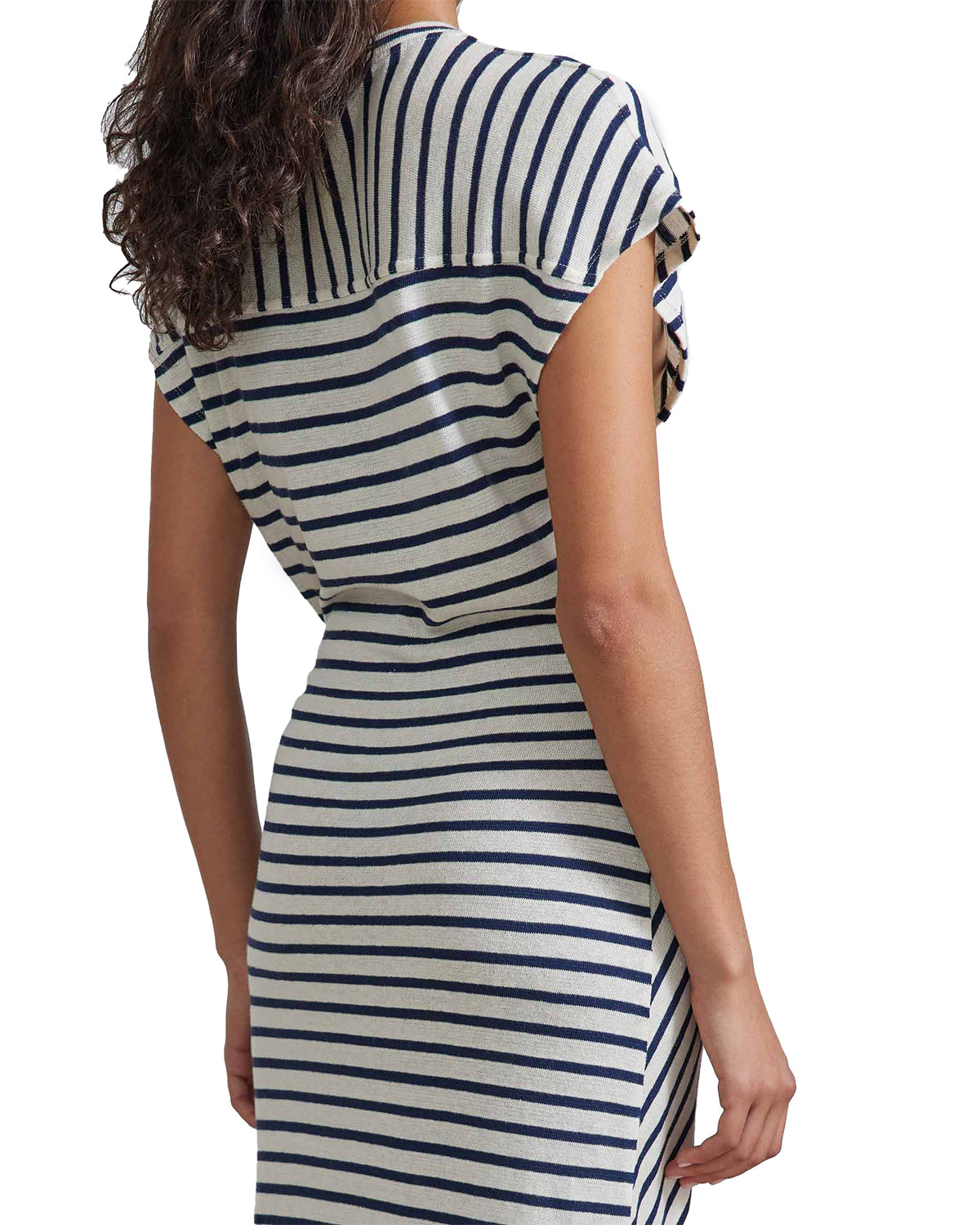 Vanina Cinched Waist Dress (Navy Cream Stripe)
