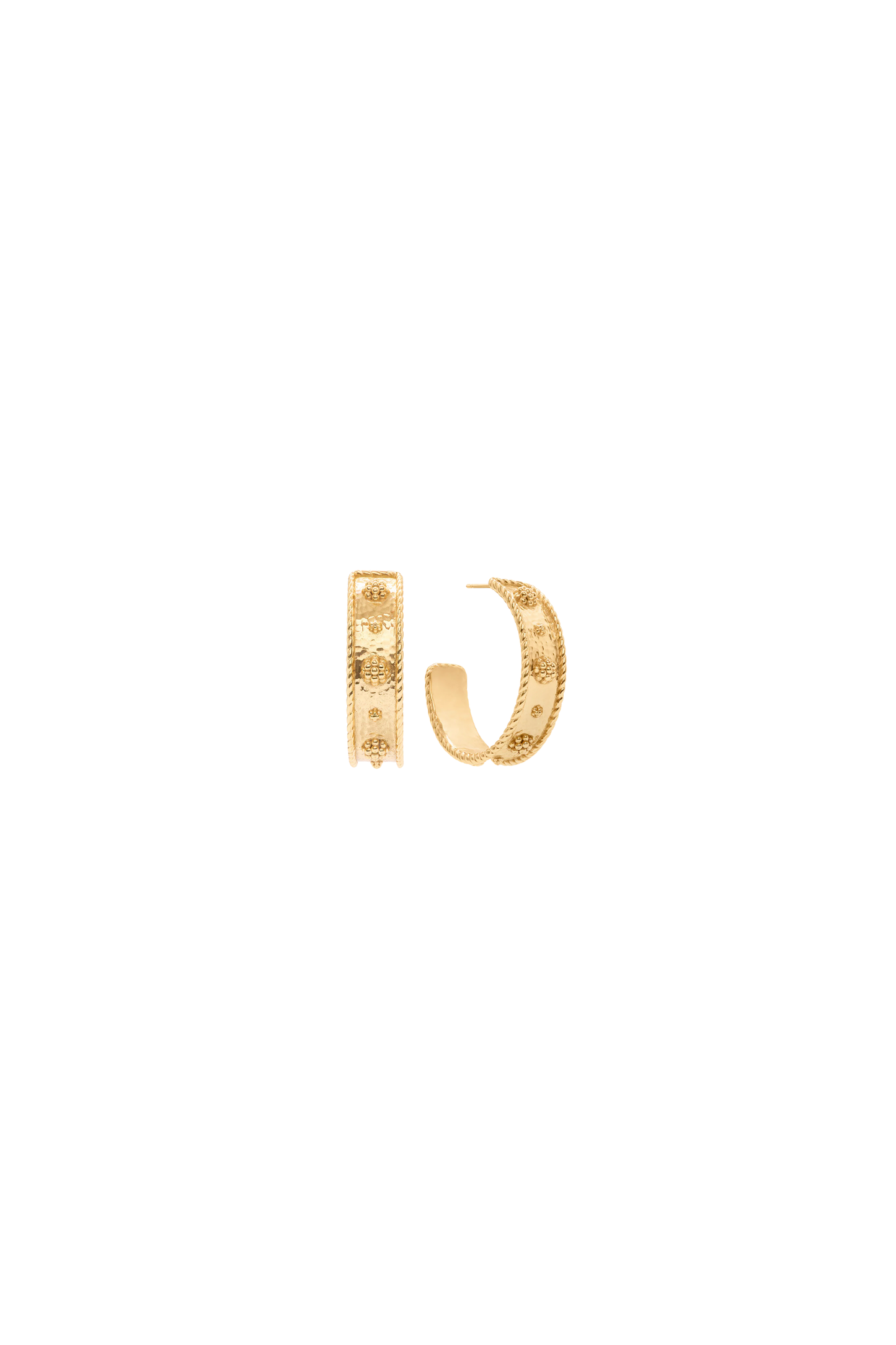 Gold hoop earrings on a white background