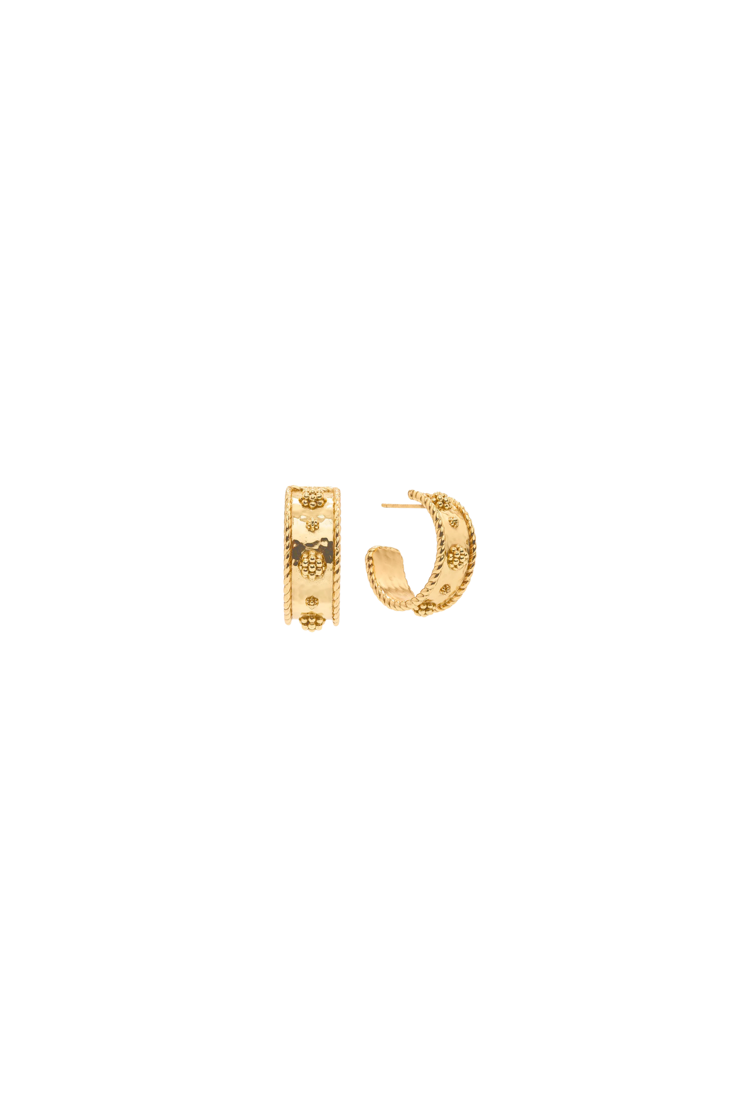 Gold hoop earrings on a white background