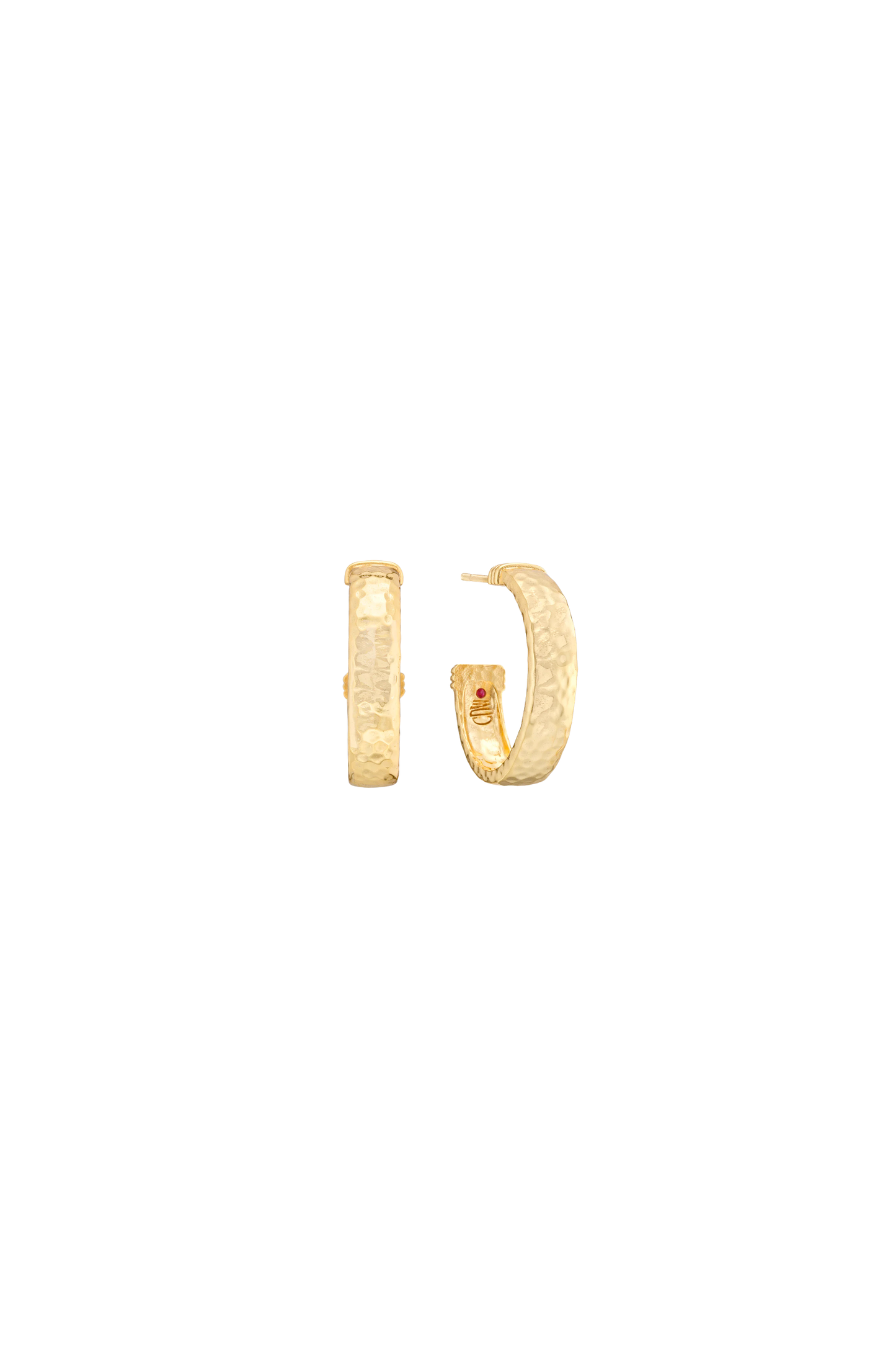 Gold hoop earrings on a white background