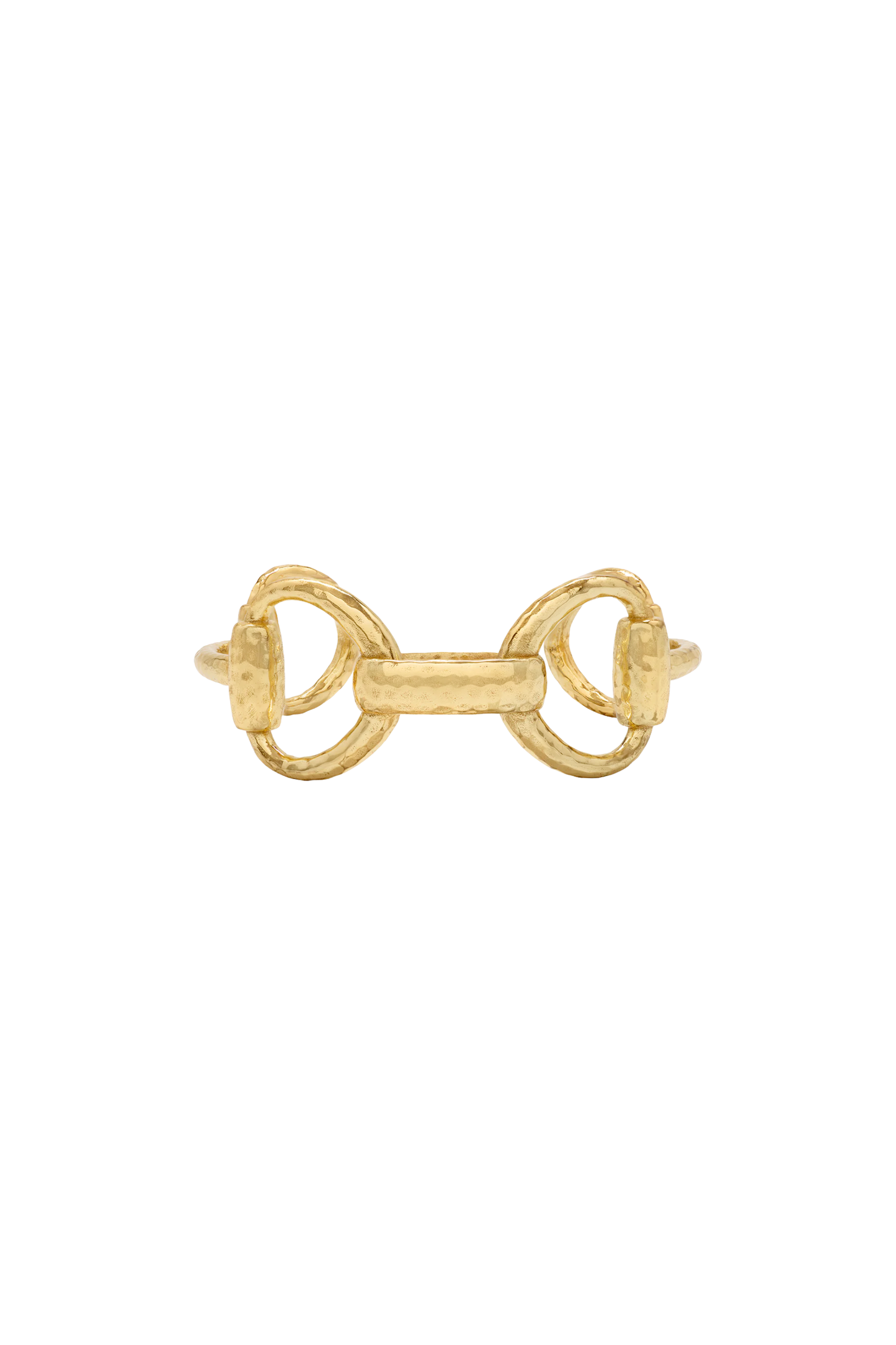 Gold equestrian bit charm on a white background