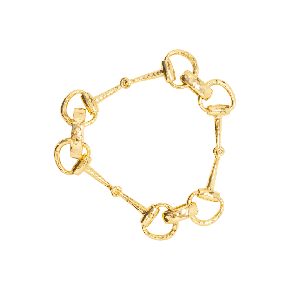 Gold bracelet with interlocking rings on a white background