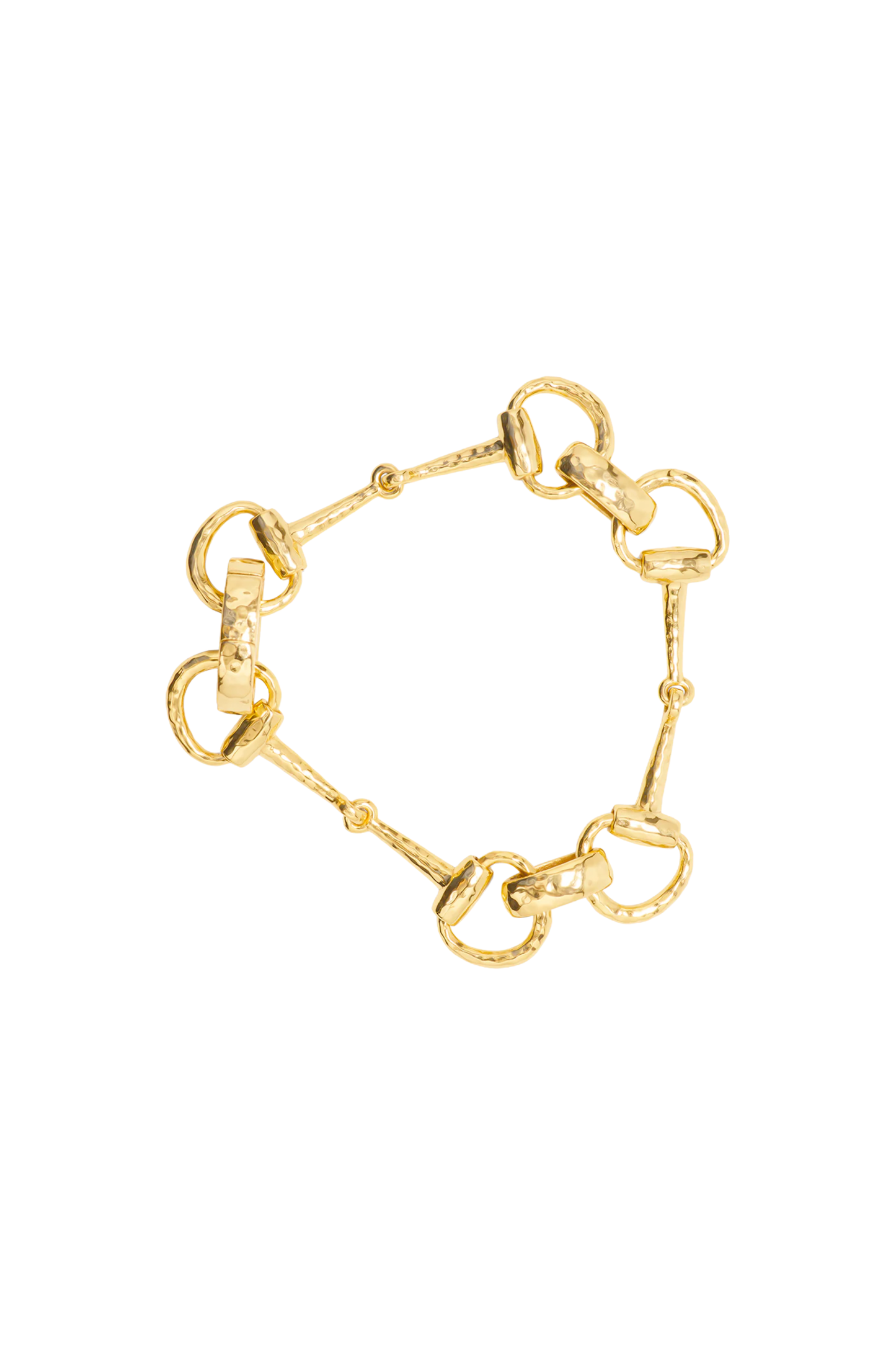 Gold bracelet with interlocking rings on a white background