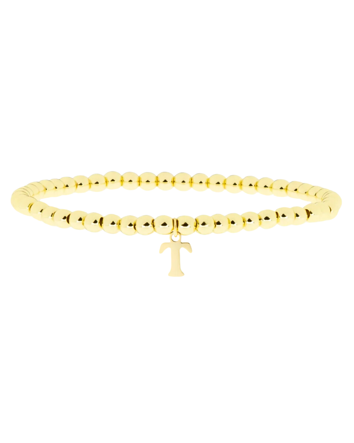Gold Brass Initial Charm Ball Bracelet - T