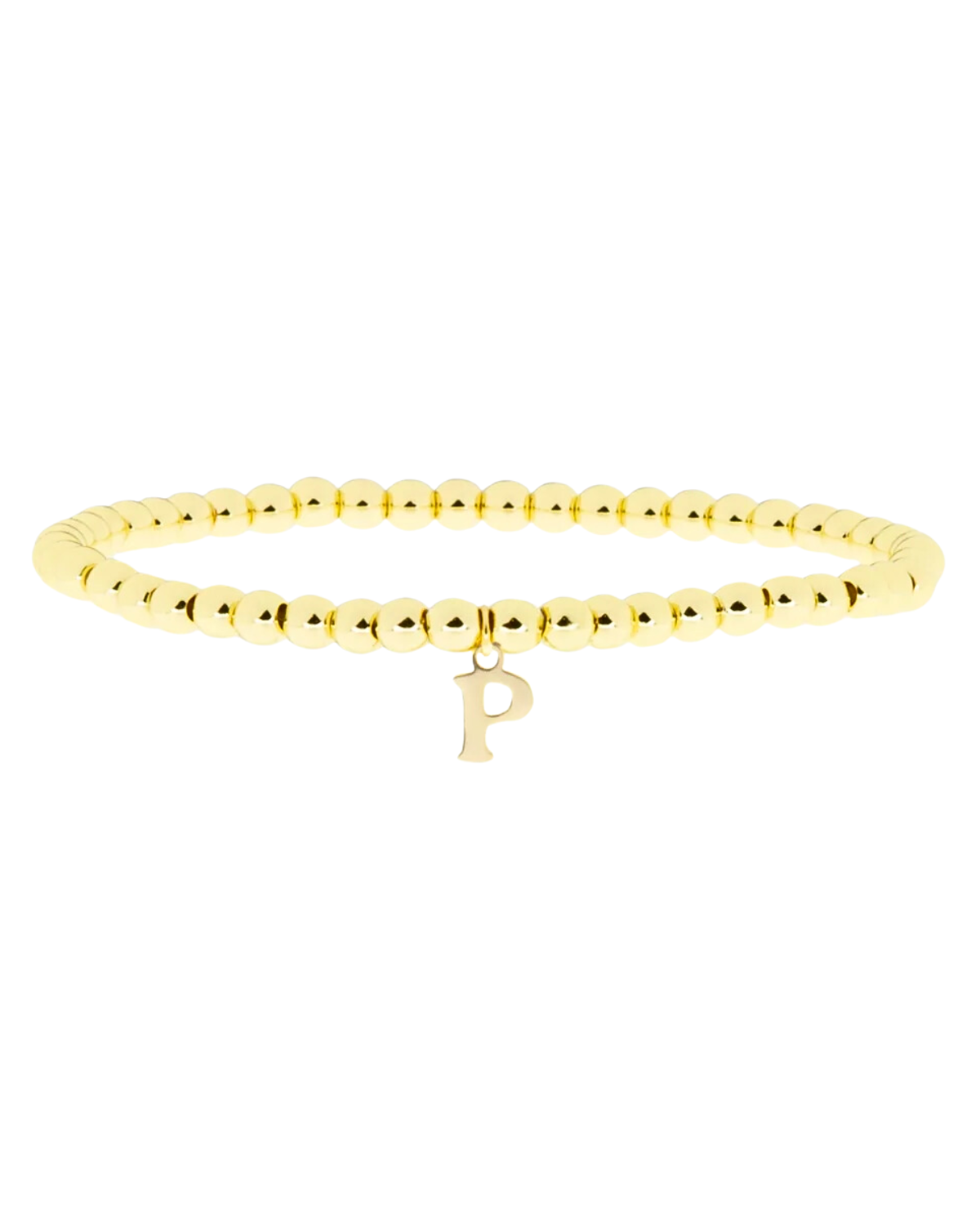 Gold Brass Initial Charm Ball Bracelet - P