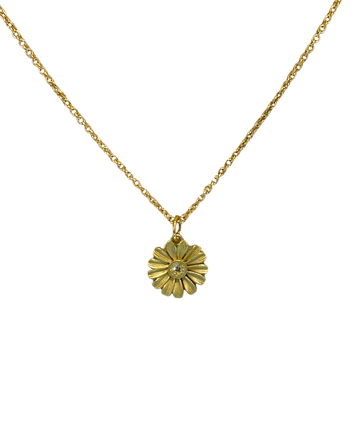 Gold Shasta Daisy Pendant w/Diamond Center Necklace