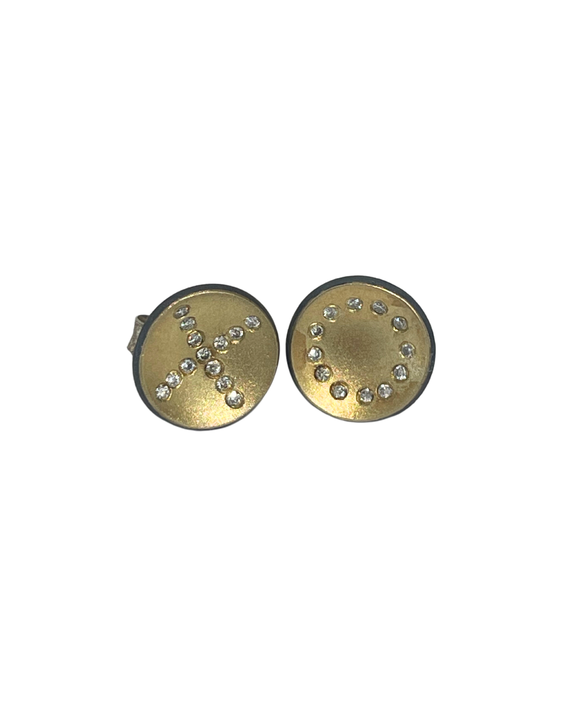 XO Disc Earrings 18ky Gold Diamonds