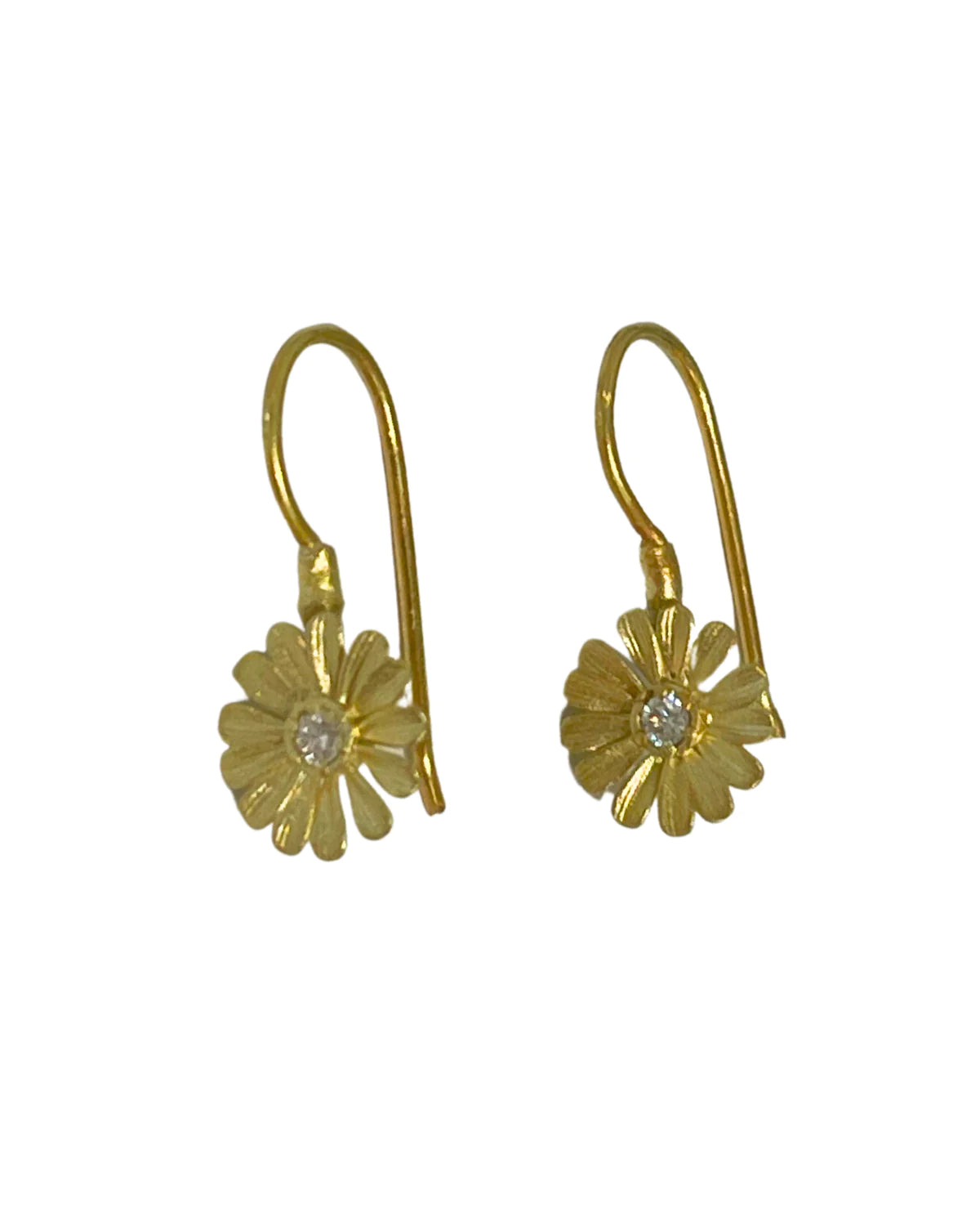 Gold Daisy Wire Earrings w/Diamond Centers