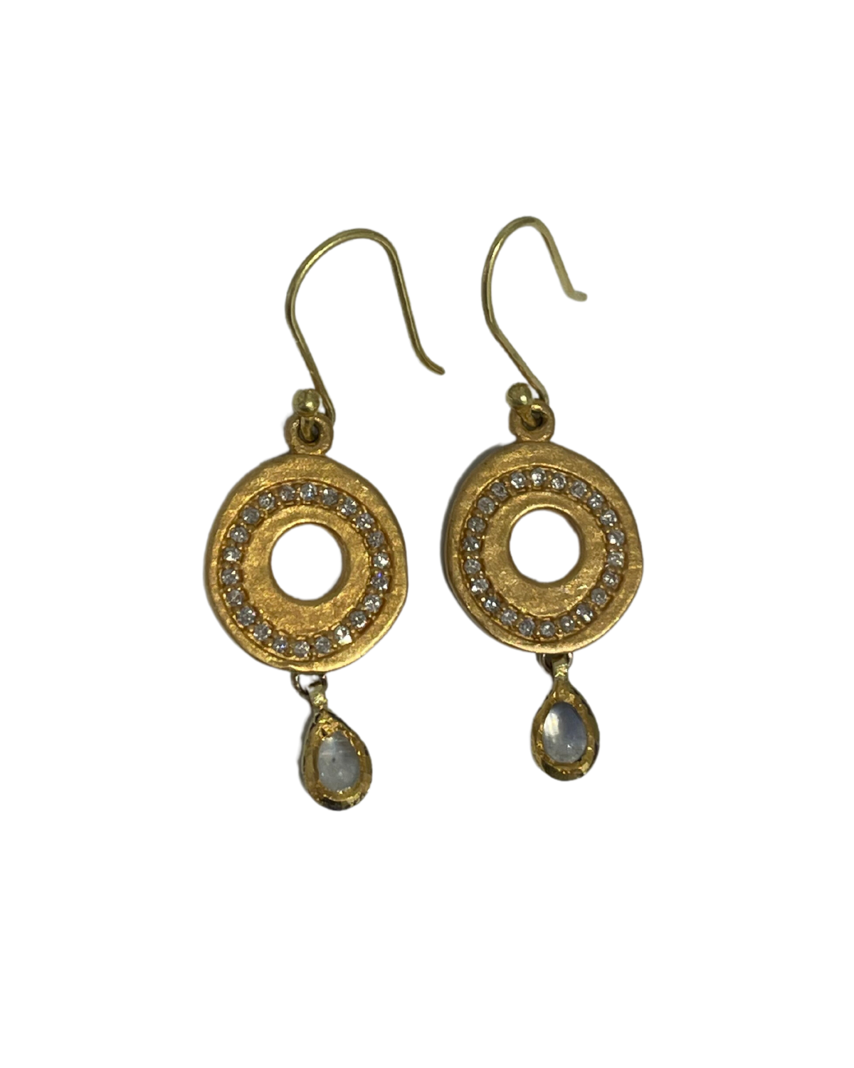 Open Circle Earrings with Diamonds and Moonstone Drops