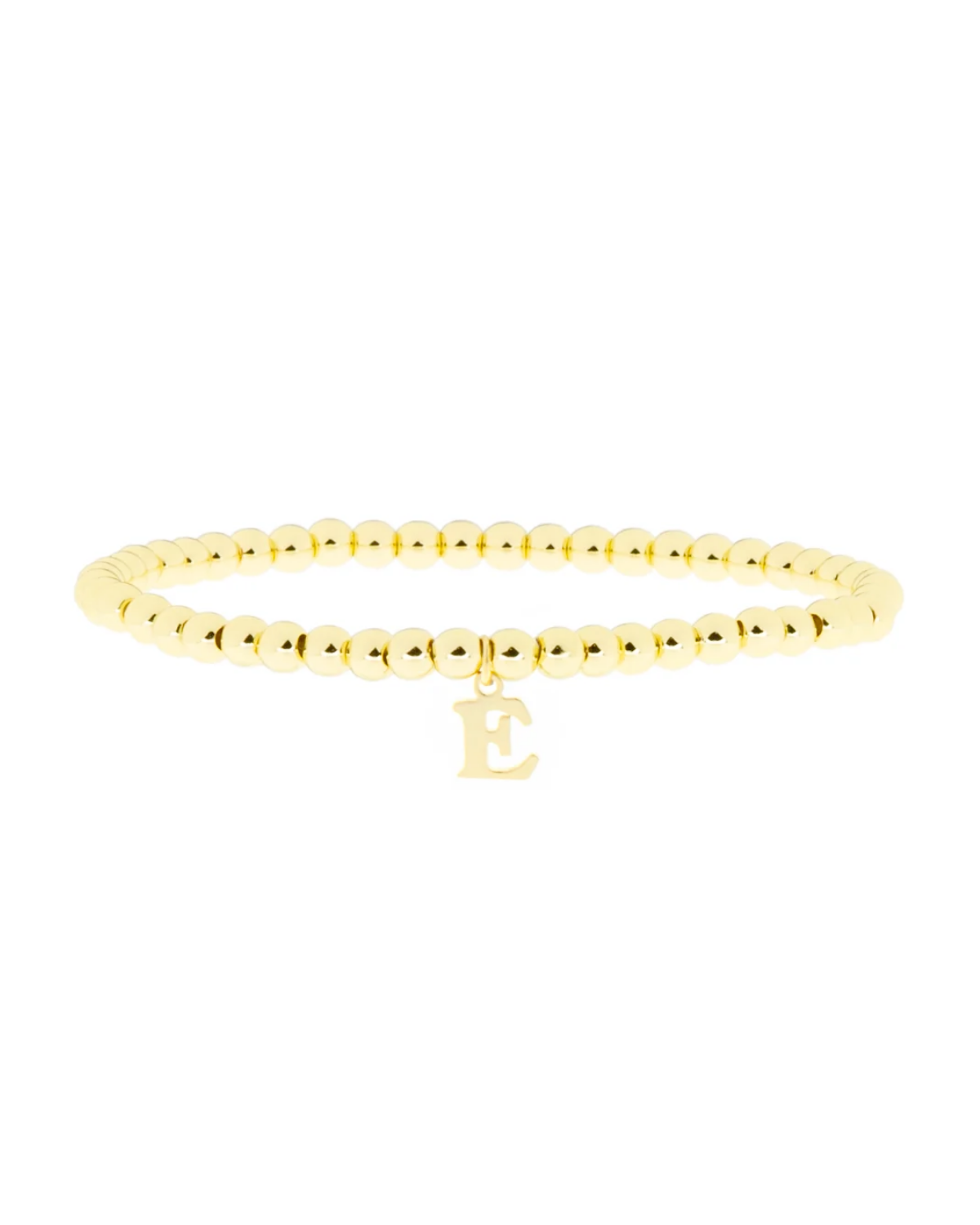 Gold Brass Initial Charm Ball Bracelet - E