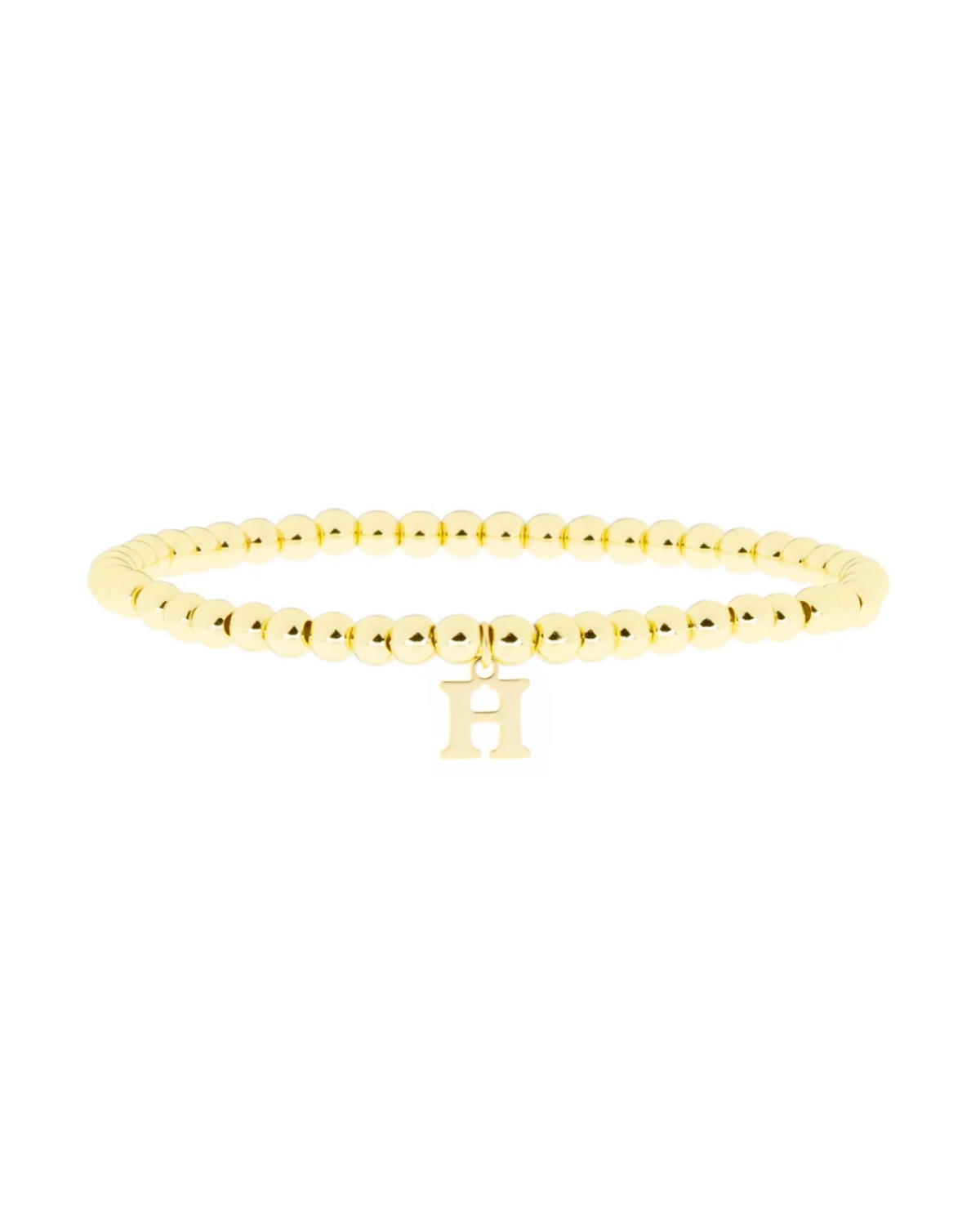 Gold Brass Initial Charm Ball Bracelet - H