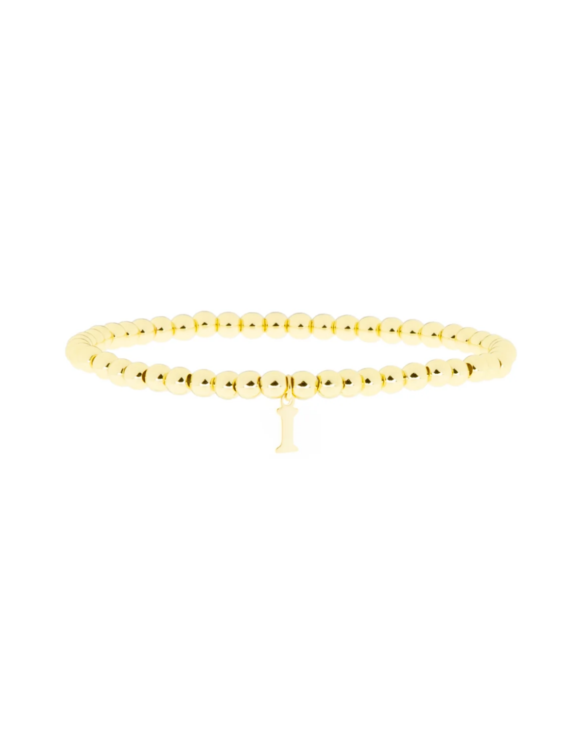 Gold Brass Initial Charm Ball Bracelet - I