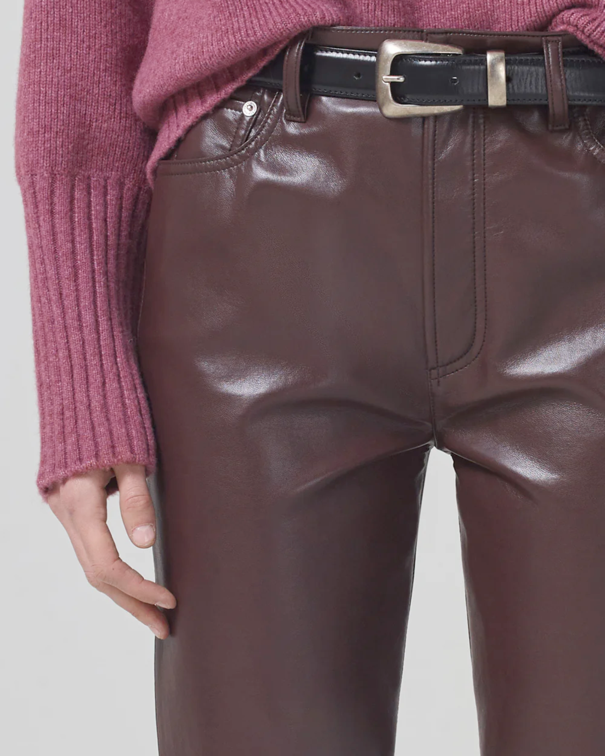 Lilah Recycled Leather Flare Denim (Chocolate)