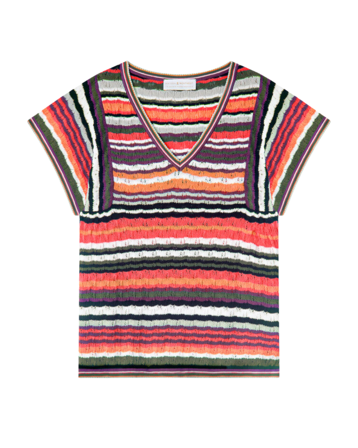 Lisa Striped Short Sleeve Knit Top (Tutti Frutti)