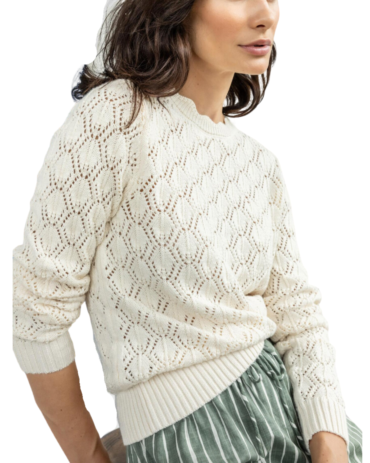 Pointelle Stitch Crewneck Sweater (Ivory)