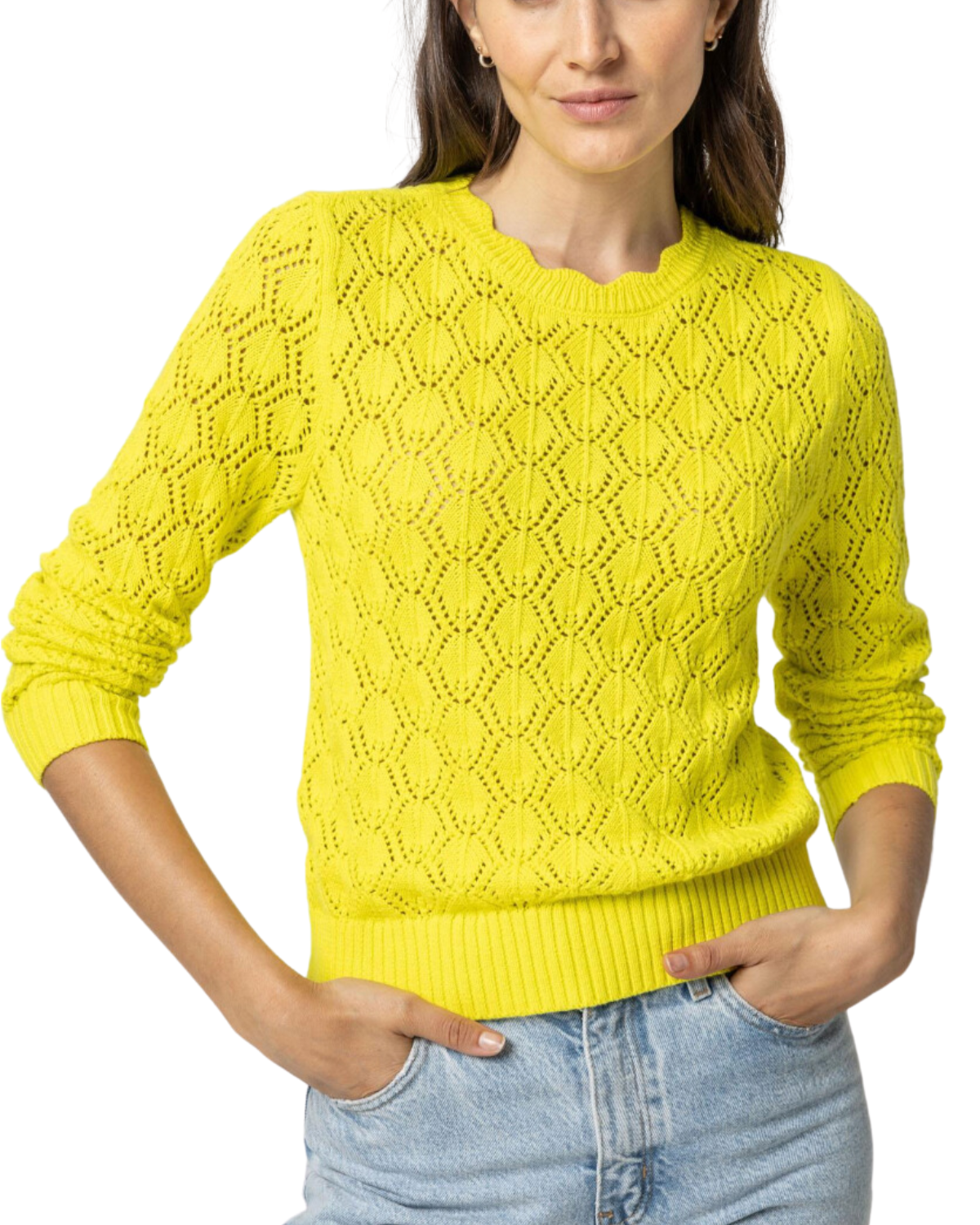 Pointelle Stitch Crewneck Sweater (Lemon Lime)