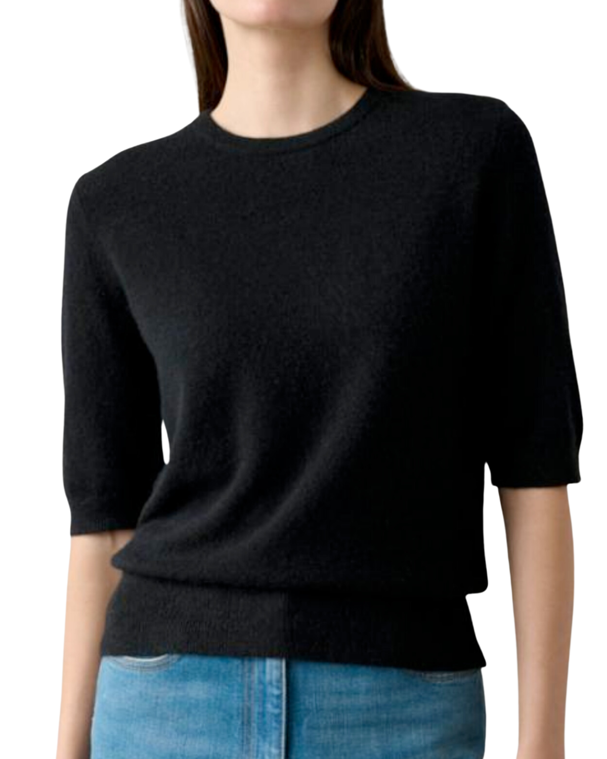 Cashmere Elbow Sleeve Sweater (Black)