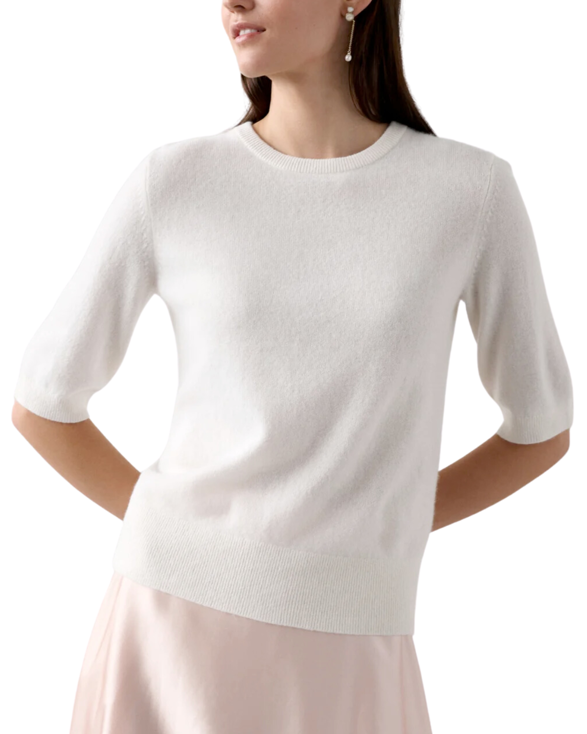 Cashmere Elbow Sleeve Sweater (Soft White)