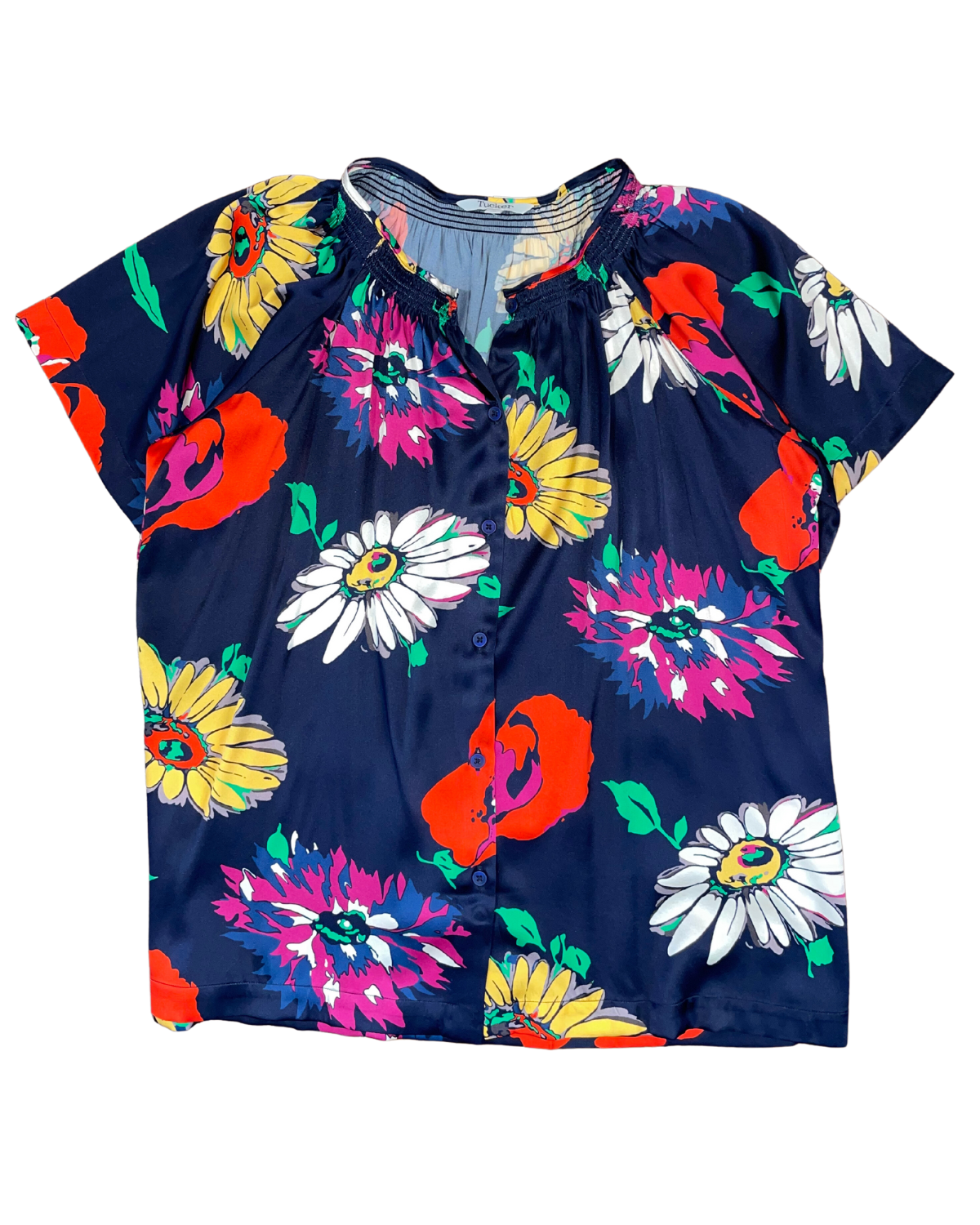 Short Sleeve Classic Blouse (Navy Florals)