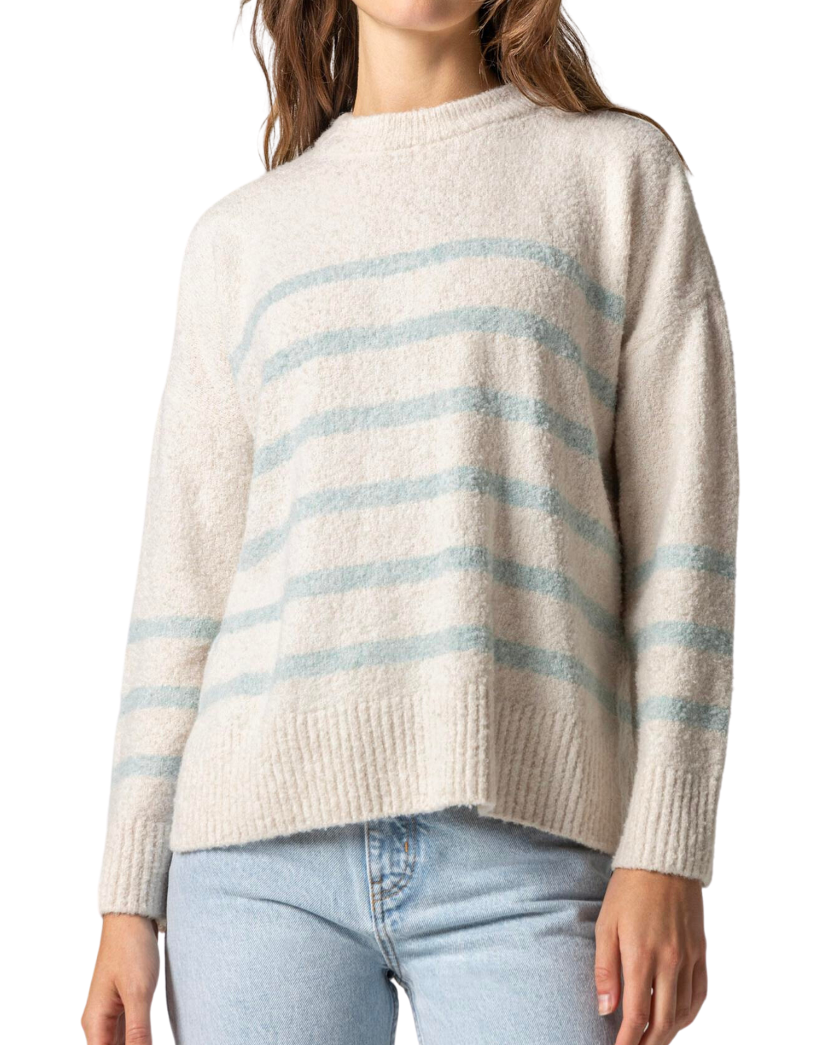 Easy Crewneck Pullover Sweater (Coconut Stripe)
