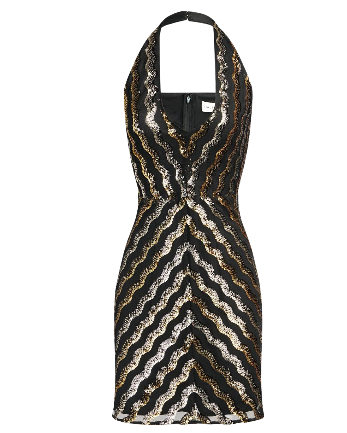 Nidya Halter Dress (Black/Gold Wavy Sequin)
