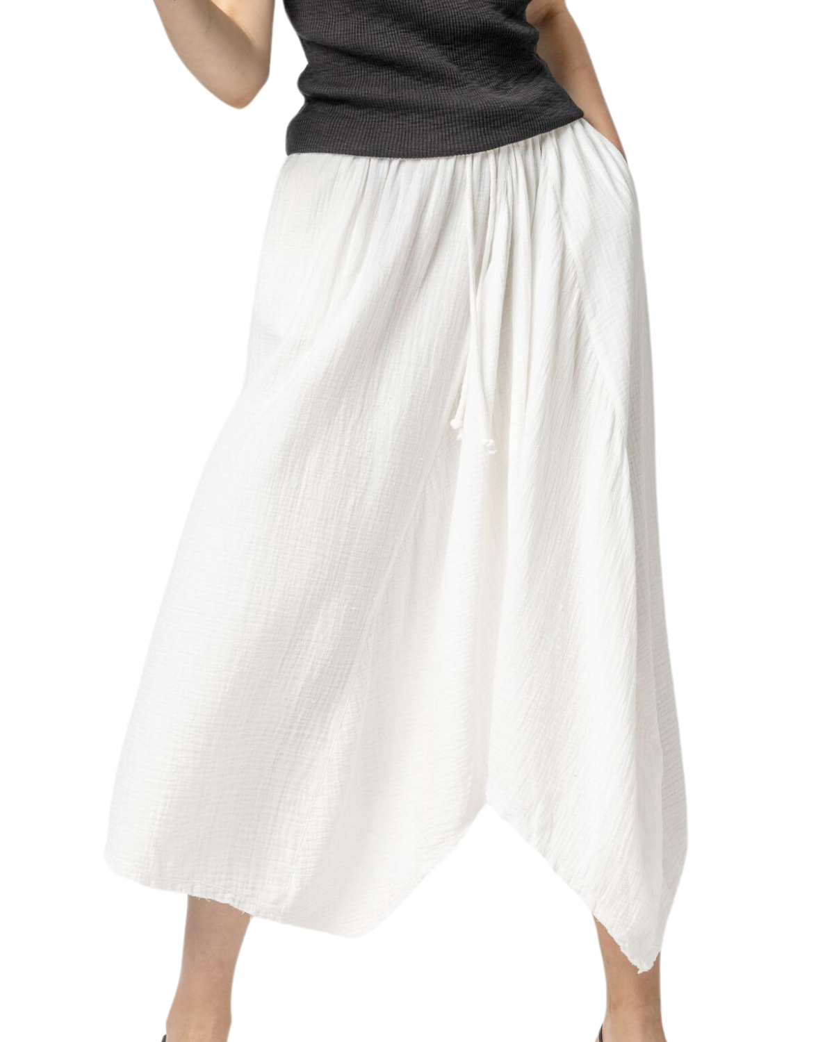 Gauze Waterfall Skirt (White)