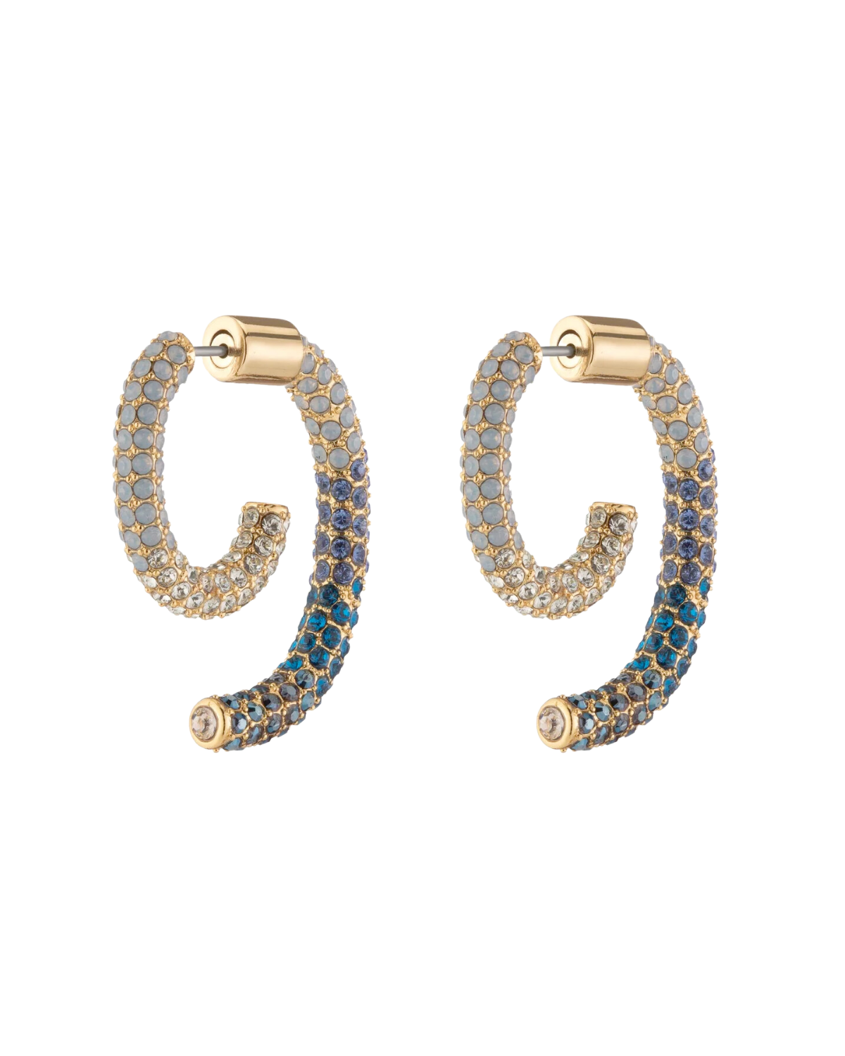 Pave Luna Earrings (Shiny Gold/Blue Ombre)