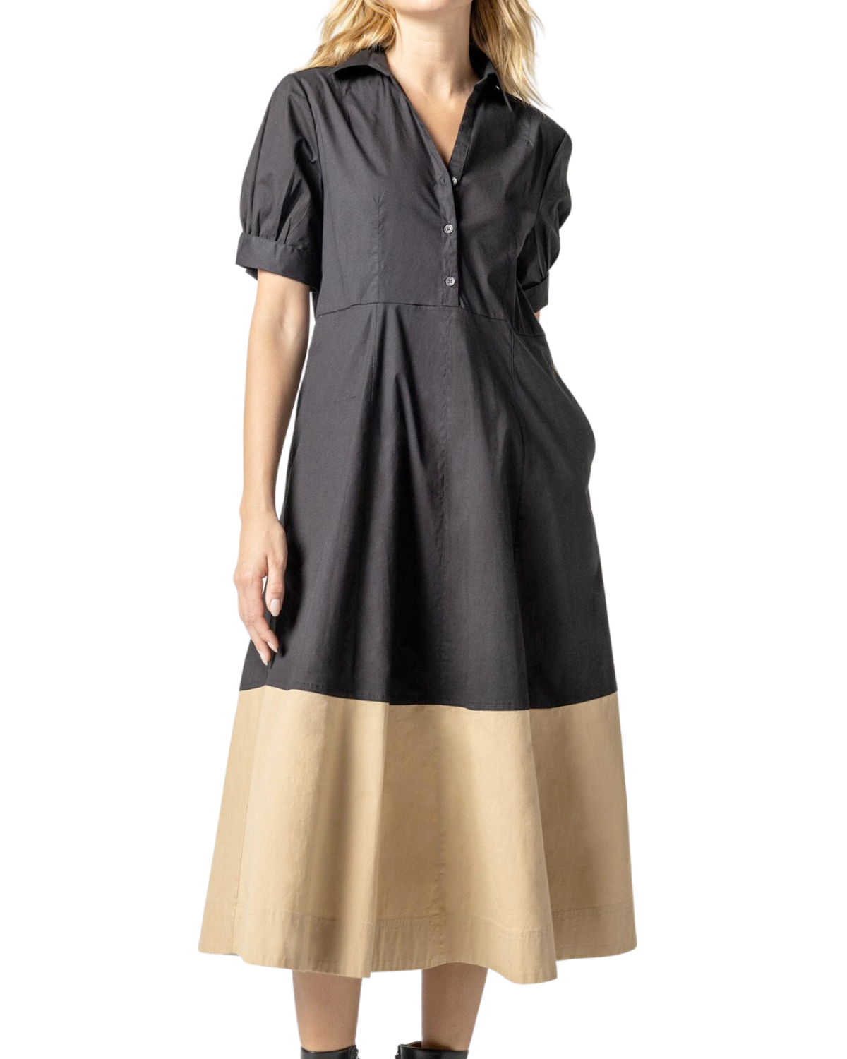 Collared Maxi Dress (Black/Khaki)