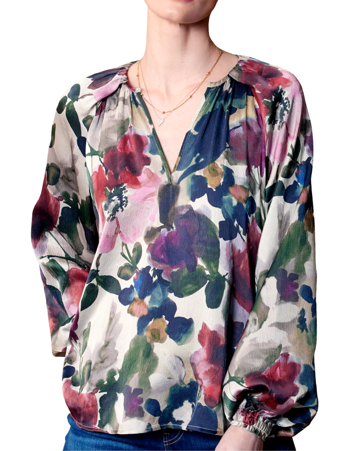 Go Foldover Printed Top (Wine/Roses)