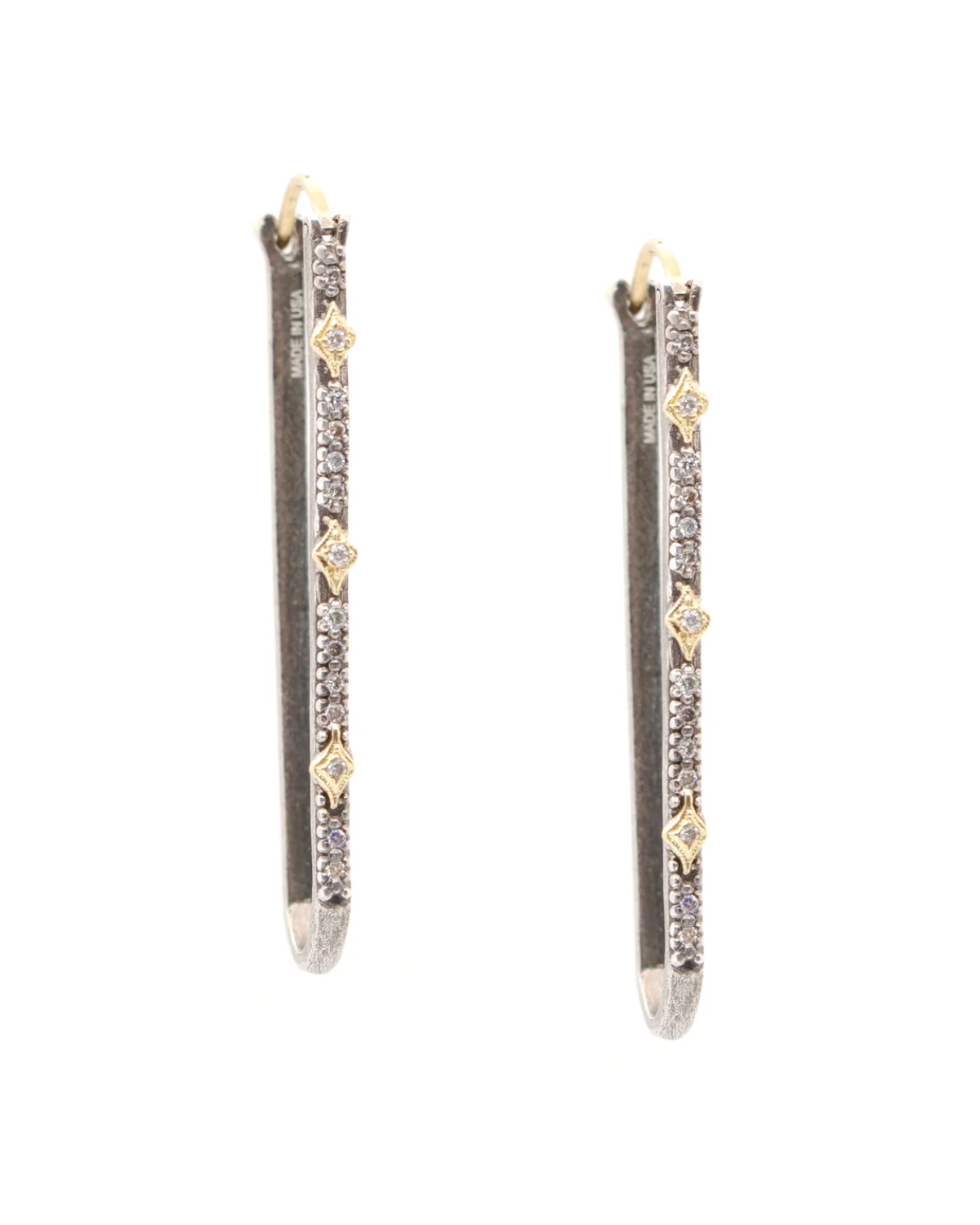 18k Yellow Gold and Grey Sterling Silver 40mm Earrings
