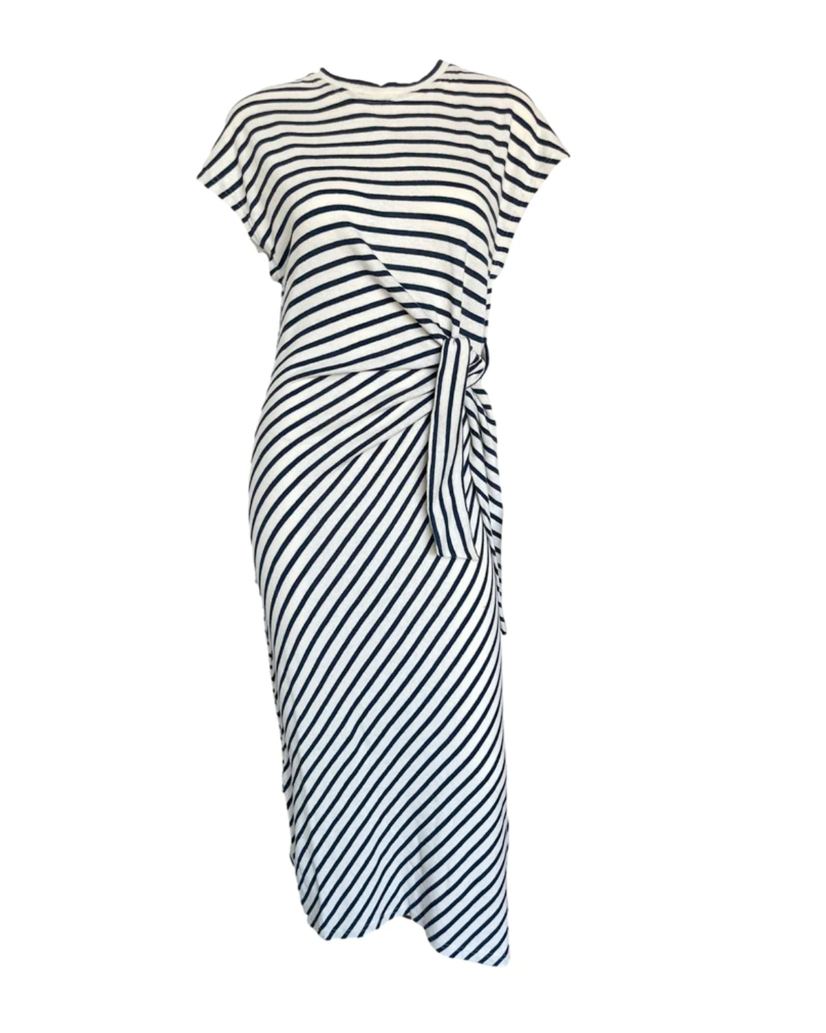 Vanina Cinched Waist Dress (Cream/Navy Stripe)