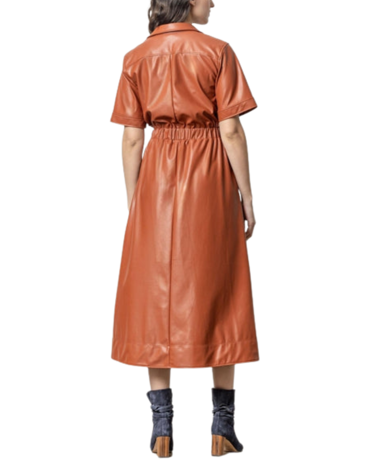 Elastic Waist Short Sleeve Dress (Cognac)