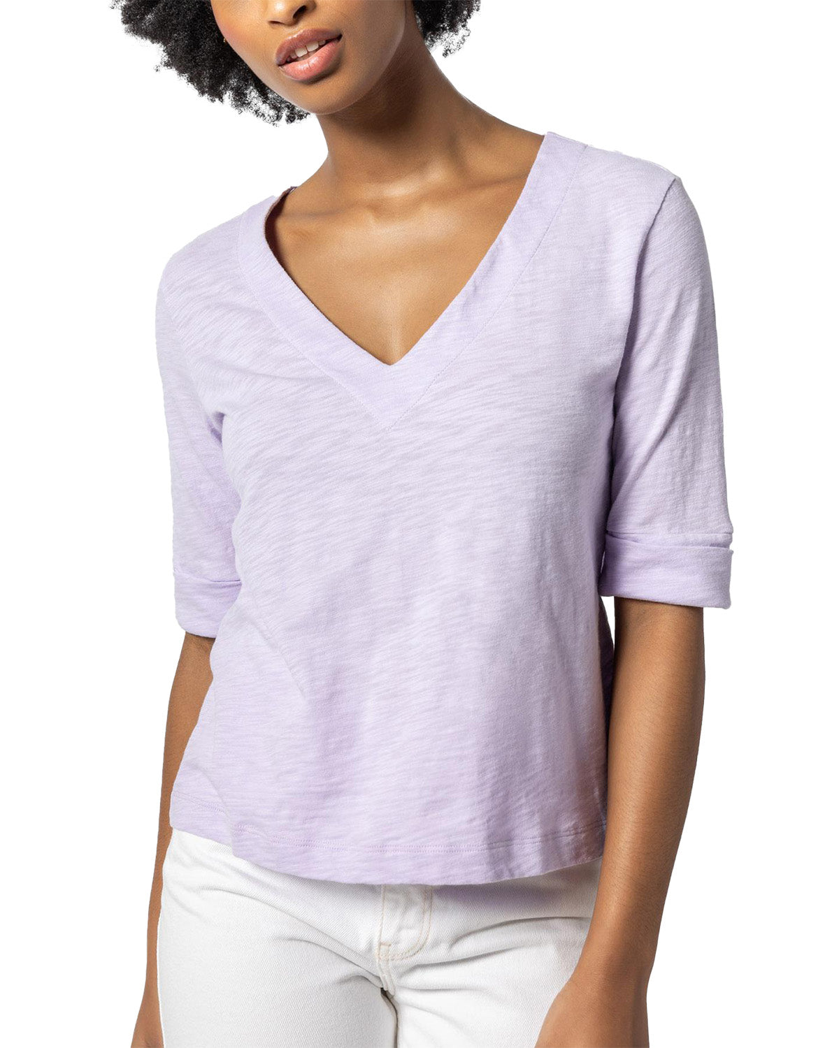 Cuffed Elbow Sleeve V-Neck (Lily)