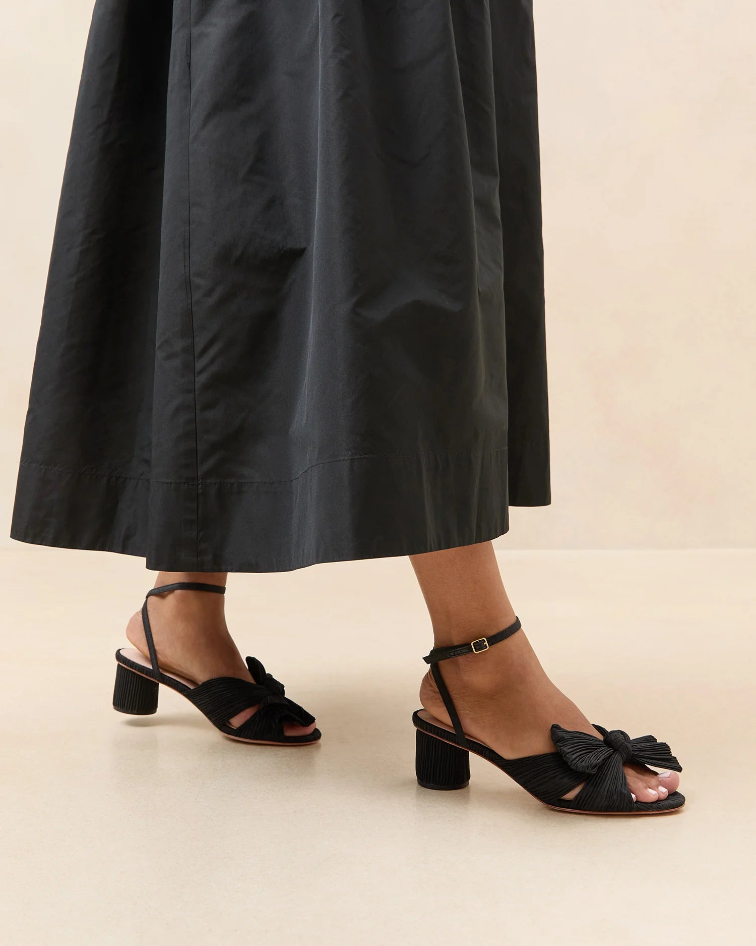 Dahlia Pleated Knot Mule With Ankle Strap (Black)