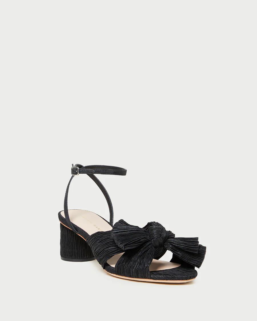 Dahlia Pleated Knot Mule With Ankle Strap (Black)