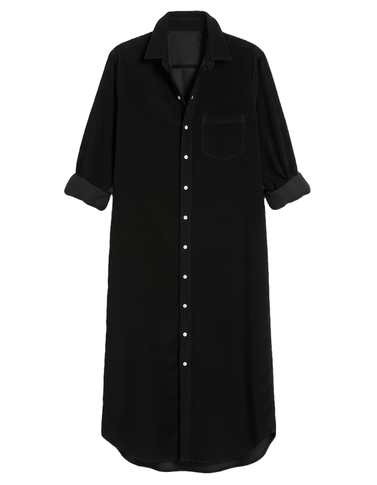 Long Black Corduroy Shirt Dress